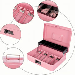 Combination Lock Cash Box Money Storage Safe with Tray
