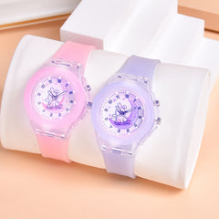 Girls' Rabbit Moon Quartz Watch with LED Glowing, Stretch Bracelet