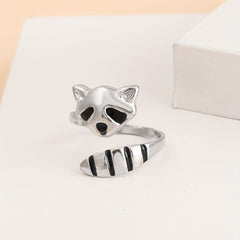 Vintage Raccoon Open Ring Silver Plated