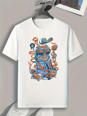Cartoon Print Men's Graphic T-shirt for Summer