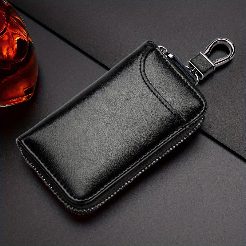 Large Capacity Zipper Car Key Holder Men's Waist Hanging Leather Key Chain Case