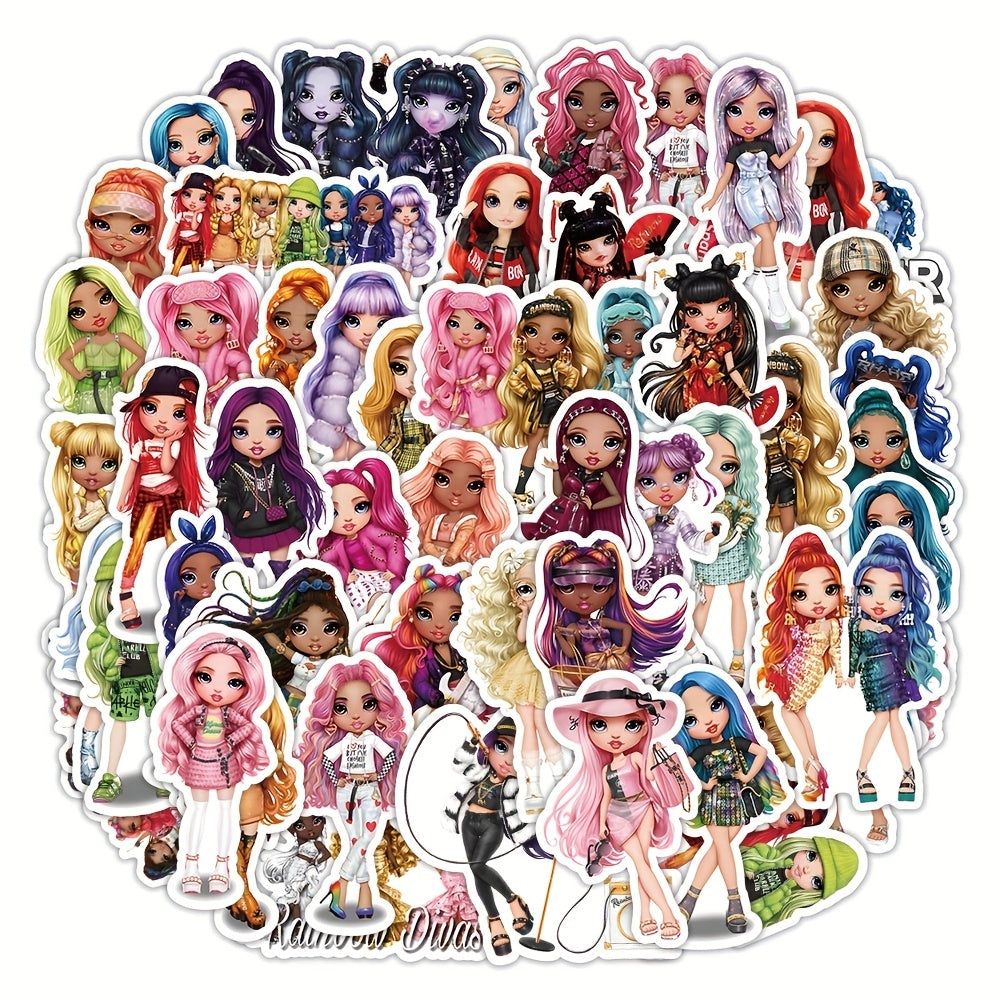 50 Packs Rainbow Dolls Waterproof Stickers for Kids