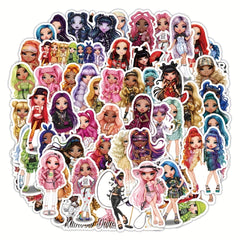 50 Packs Rainbow Dolls Waterproof Stickers for Kids