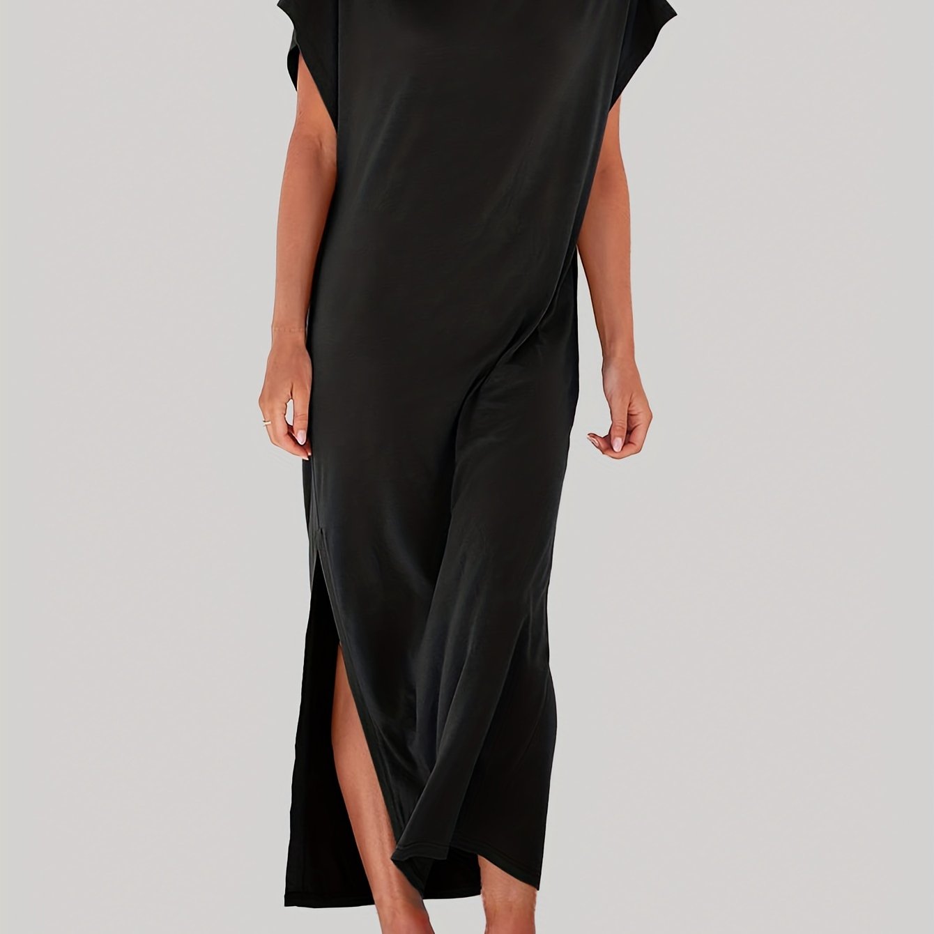  Solid Bat Sleeve Maxi Dress
