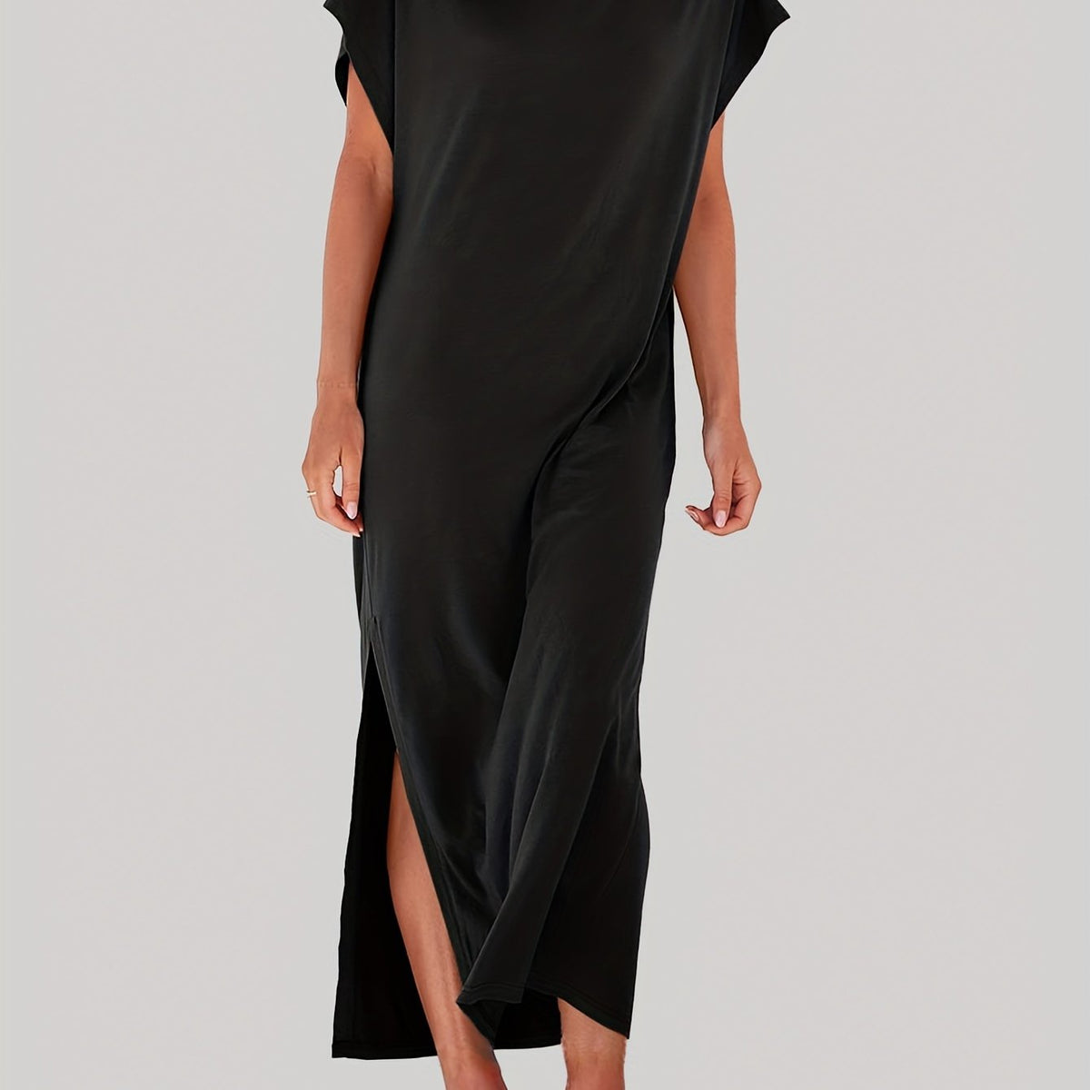  Solid Bat Sleeve Maxi Dress