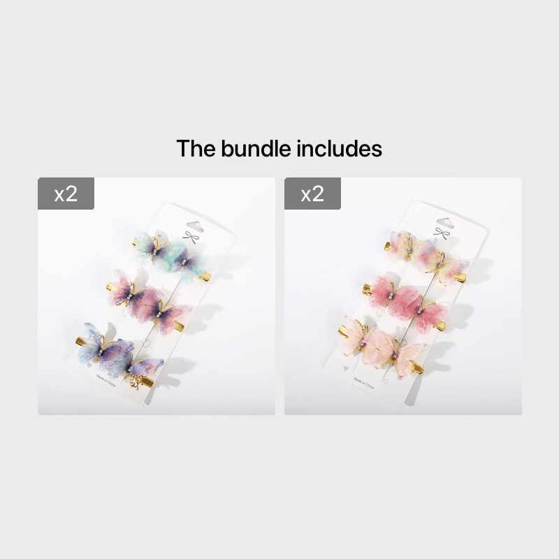 6 Pcs Pink & Golden Butterfly Hair Clips