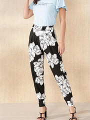 Women's Plus Floral Print High Rise Joggers With Pockets