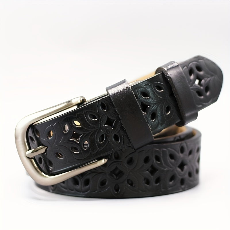 Vintage Flower Hollow Out Belt Boho PU Leather Belt for Women