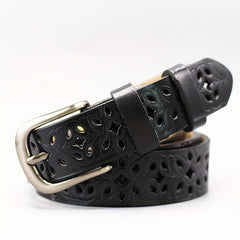 Vintage Flower Hollow Out Belt Boho PU Leather Belt for Women