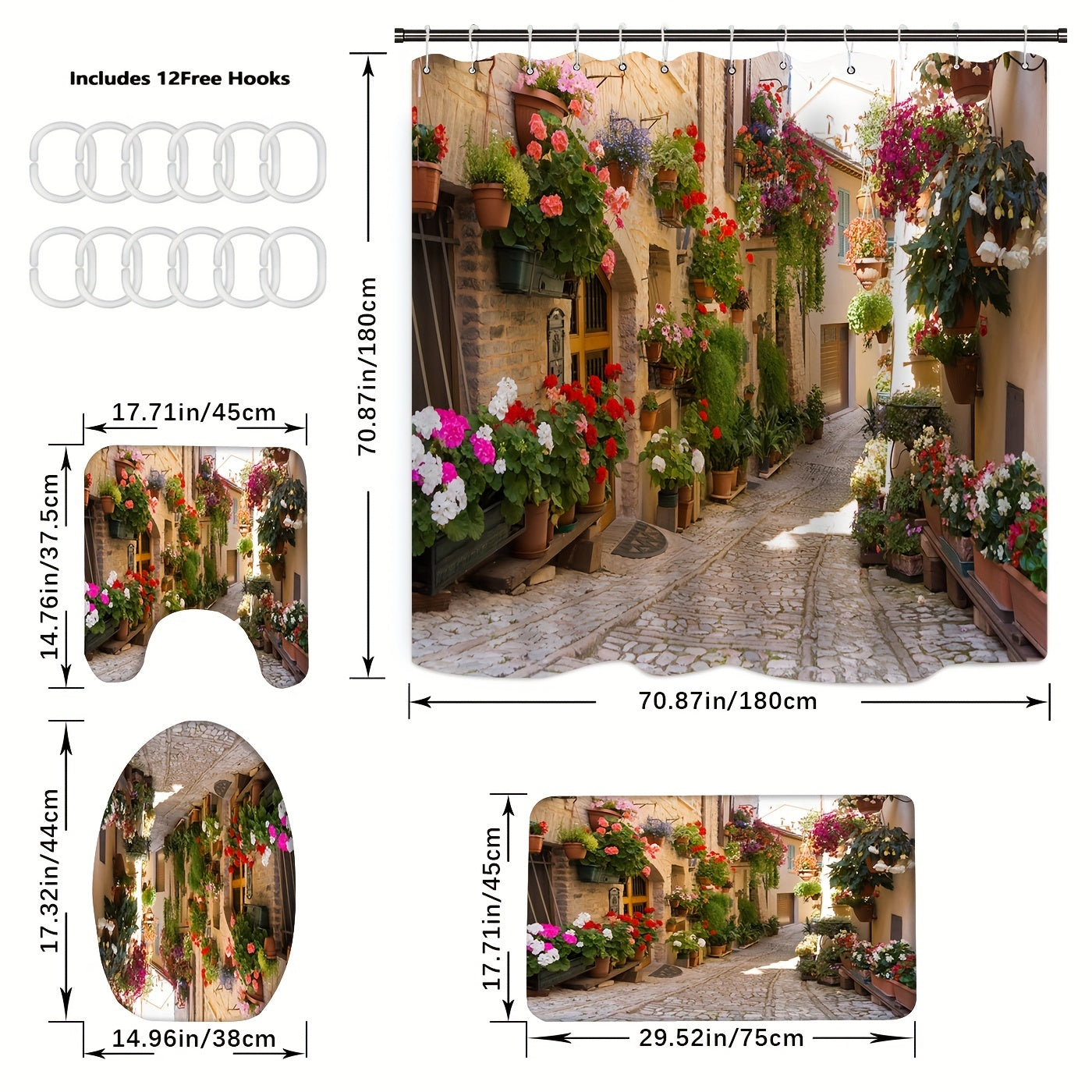 European Street Scene Shower Curtain Set