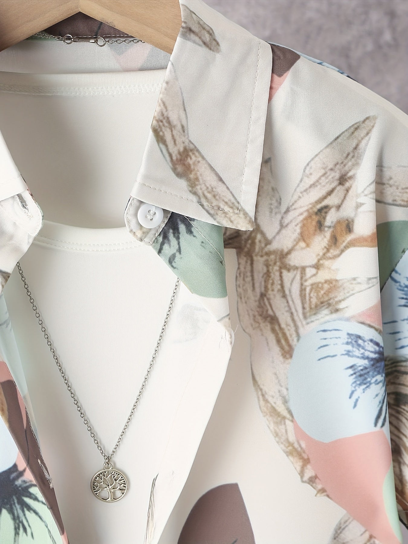 Boys Flower Print Button Down Short Sleeve Shorts