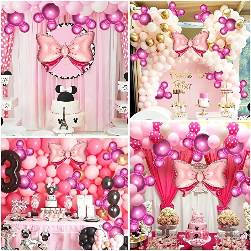 6pcs Character Birthday Balloons Pink Bow Foil Balloons for Baby Shower