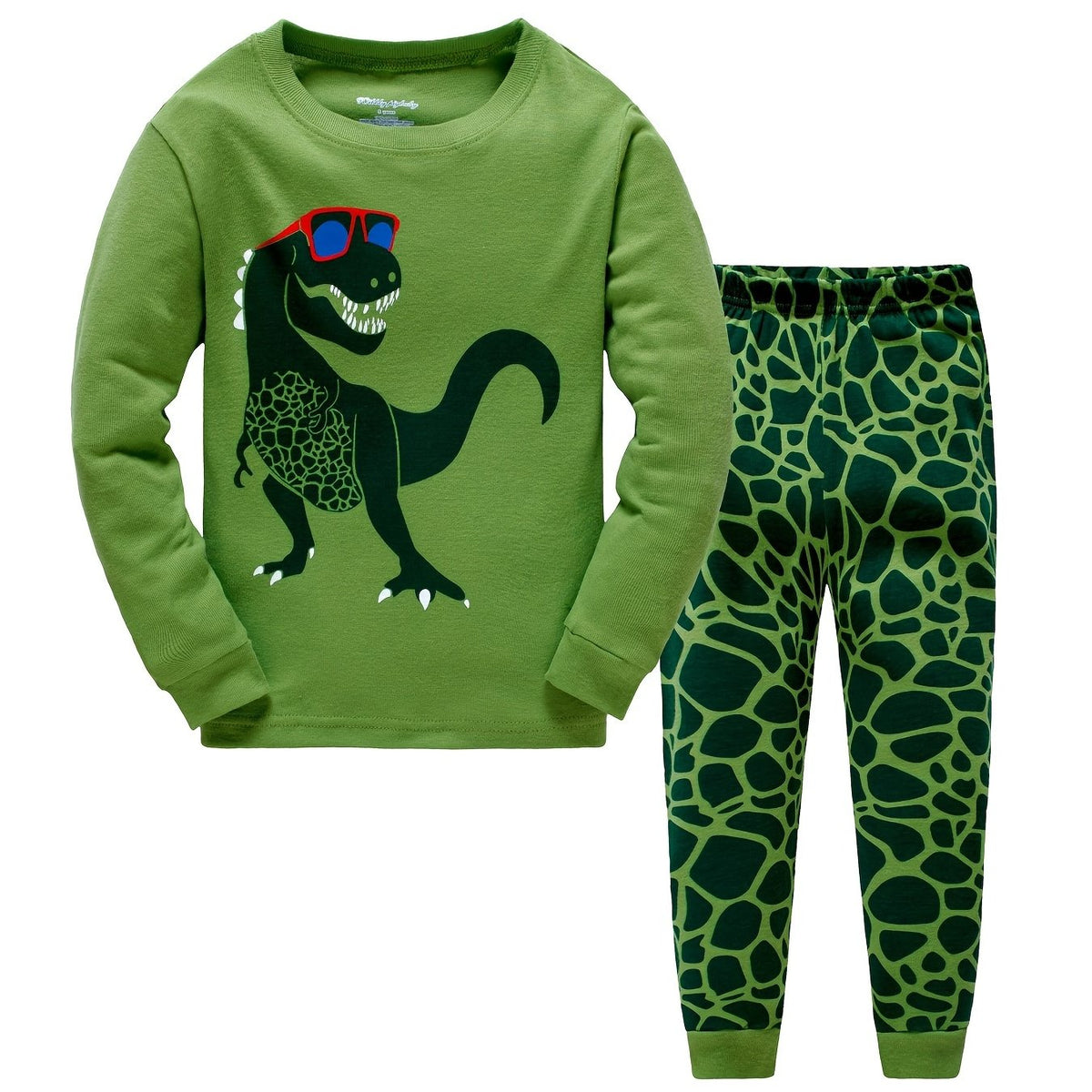 2pcs Boys Dinosaur Pajama Set Crew Neck Loungewear