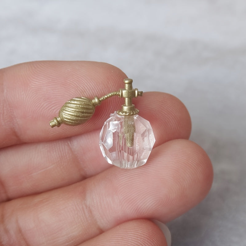 1/12 Scale Dollhouse Perfume Bottle Glass with Metallic Finish Vintage Accessory
