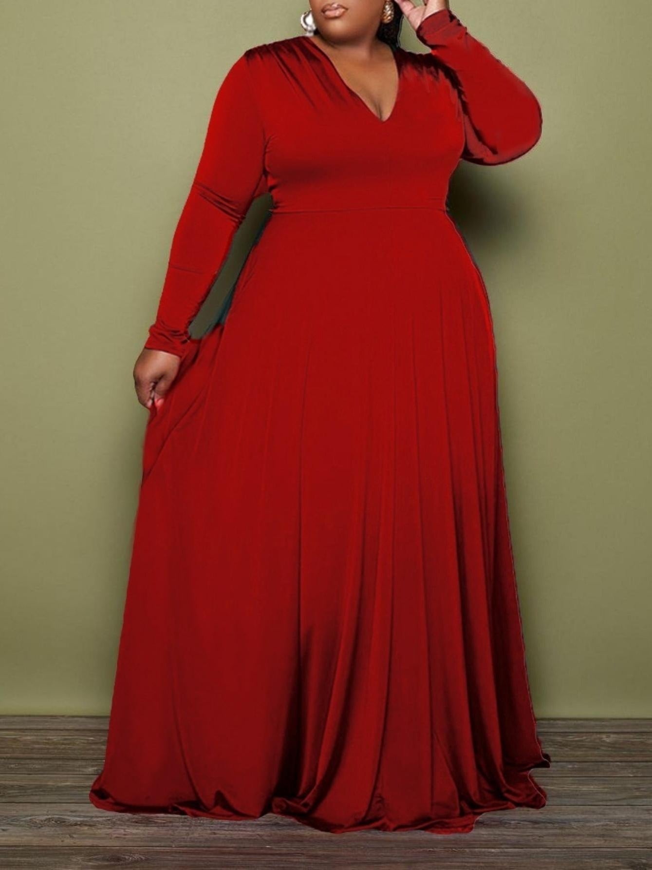  V Neck Long Sleeve Maxi Dress