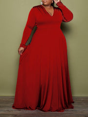 V Neck Long Sleeve Maxi Dress
