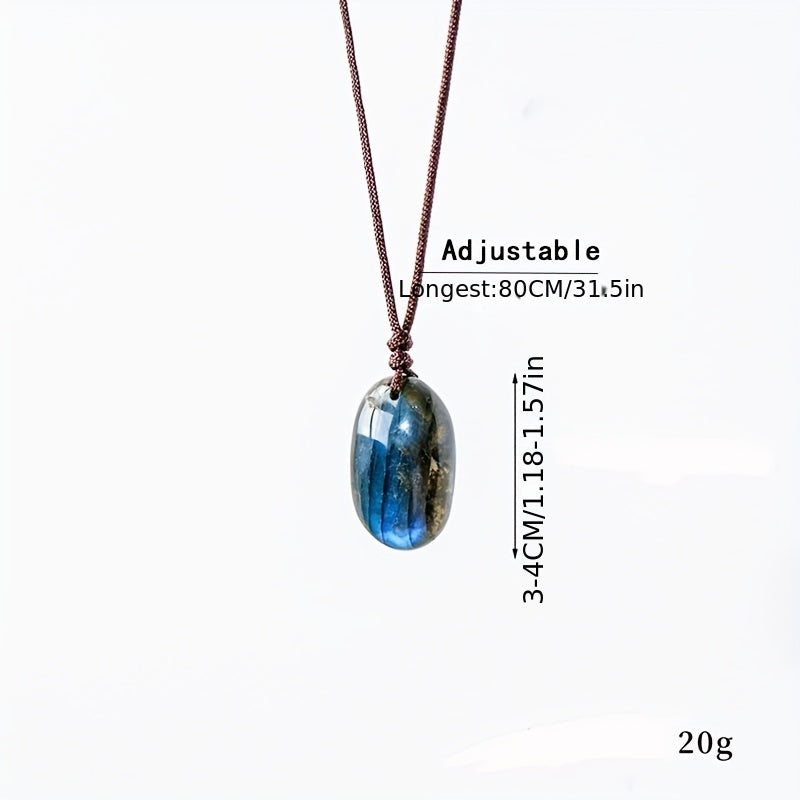Natural Crystal Raw Stone Pendant Necklace Moonstone Sweater Chain