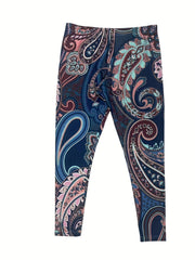  Boho Leggings Women's Plus Paisley Floral Print High Rise