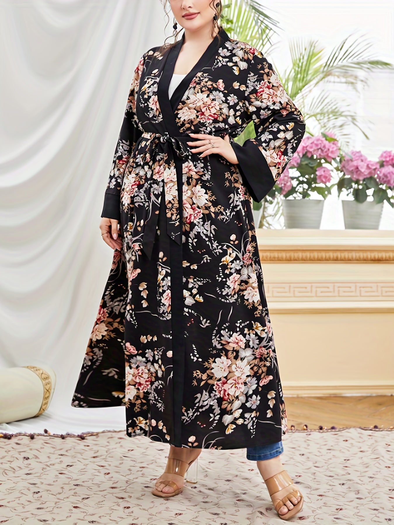  Colorblock Floral Print Maxi Wrap Dress