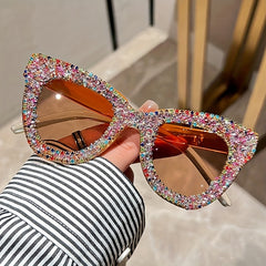 Y2K Rhinestone Cat Eye Sunglasses Bling Sun Shades UV400