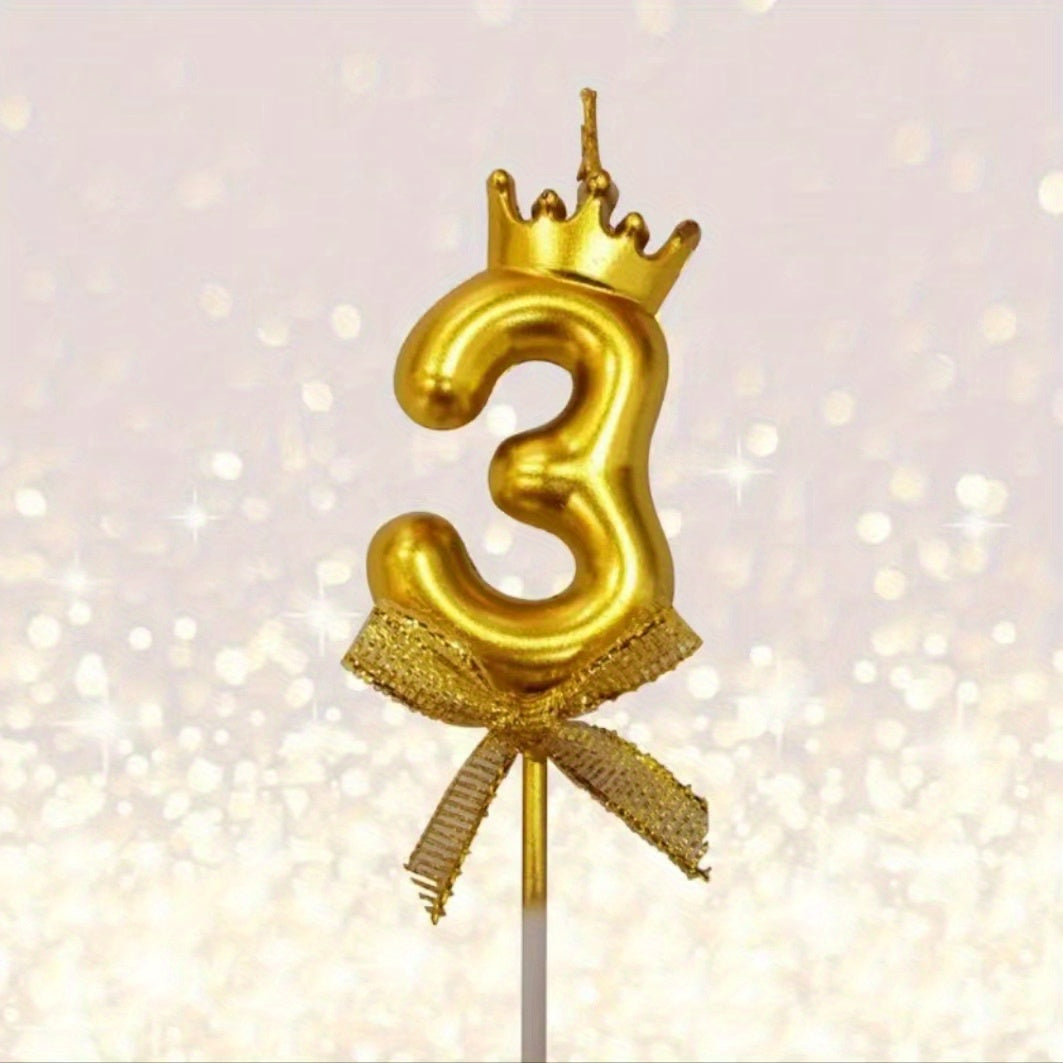 1pc 0-9 Number Candle Crown Bow Birthday Party Cake Decoration