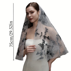 Butterfly Embroidered Bridal Veil with Comb Fingertip Length