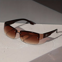 Vintage Small Rectangular Sunglasses for Women Gradient Half Rimless