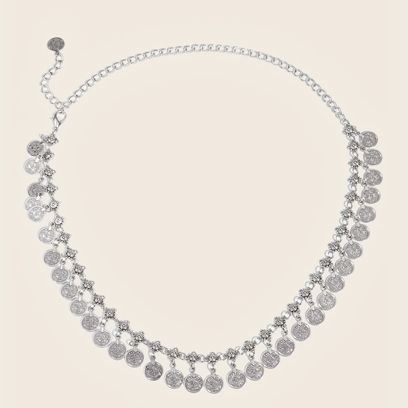 Vintage Boho Silvery Coin Pendant Waist Chain for Women