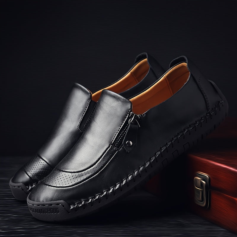 Men's Zipper Loafers Breathable Comfortable Anti-Skid Slip-On Shoes