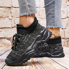 Breathable Knit Women's Running Shoes Lace up Non Slip Casual Sneakers