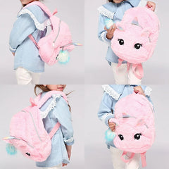 Plush Unicorn Backpack for Kids Double Shoulder Bag for Kindergarten