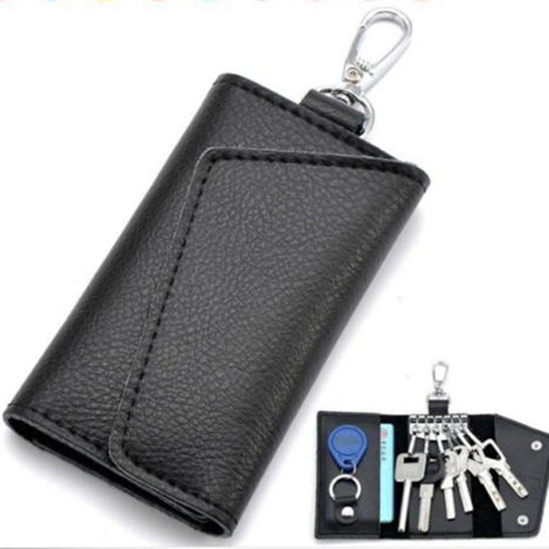 Portable Leather Key Holder Bag Car Keychain Unisex Wallet Cover Solid Storage