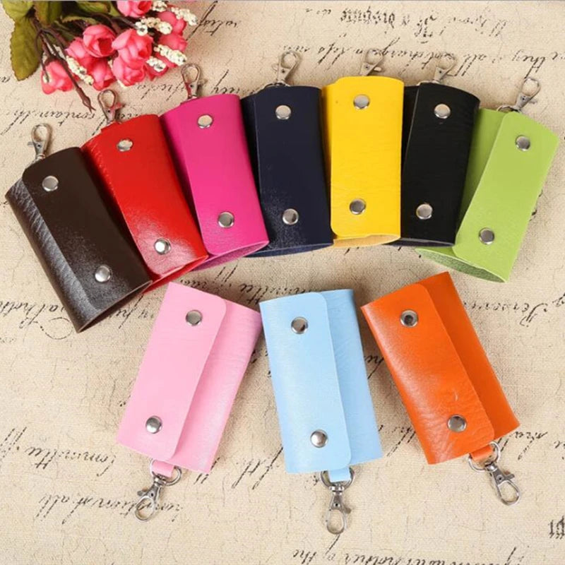 Portable Leather Key Holder Bag Car Keychain Wallet Solid Storage