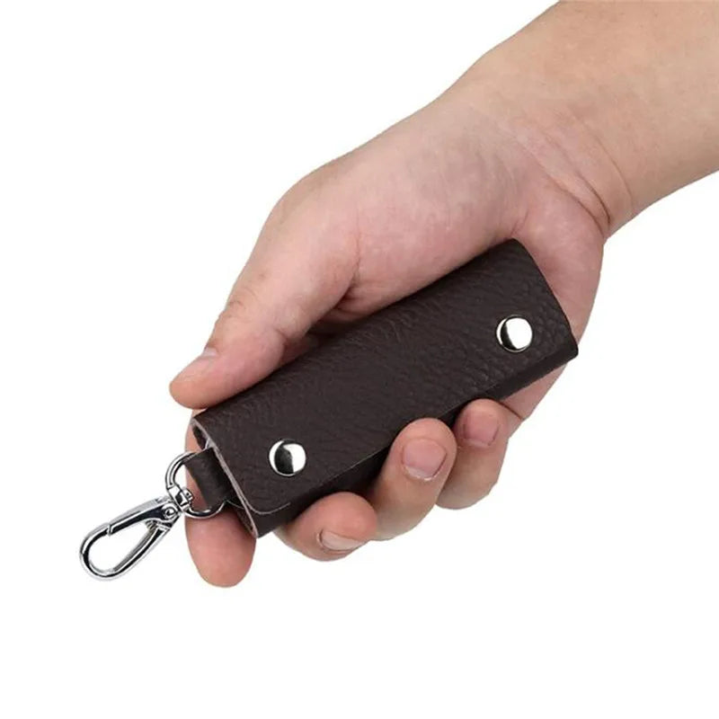 Portable Leather Key Holder Bag Car Keychain Unisex Wallet Cover Solid Storage