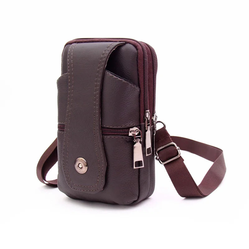 Men's Retro Leather Shoulder Bag Small Messenger Mobile Phone Waist Bag