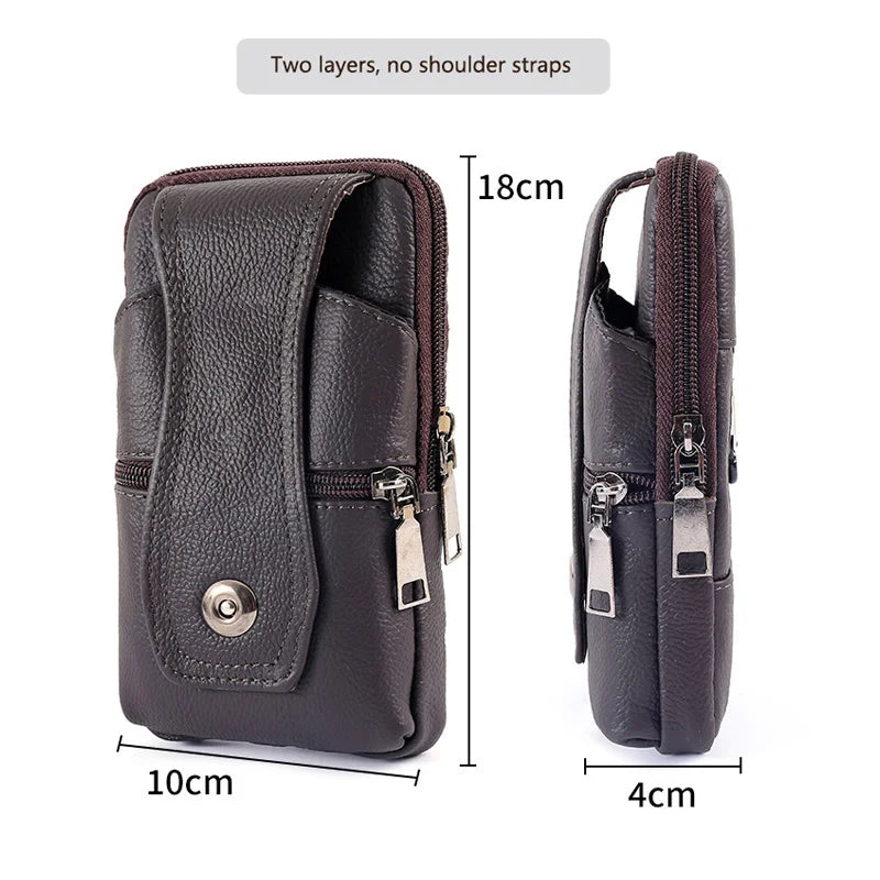 Men's Retro Leather Shoulder Bag Small Messenger Mobile Phone Waist Bag
