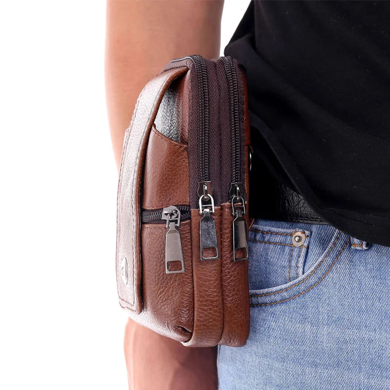 Men's Retro Leather Shoulder Bag Small Messenger Mobile Phone Waist Bag