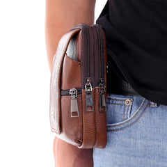 Men's Retro Leather Shoulder Bag Small Messenger Mobile Phone Waist Bag