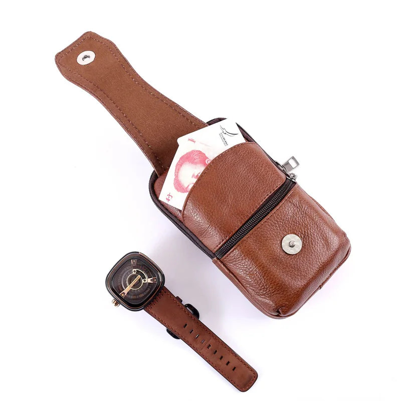 Men's Retro Leather Shoulder Bag Small Messenger Mobile Phone Waist Bag