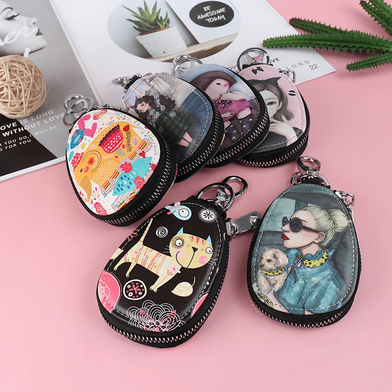 Cartoon Women Key Bag Girl Students Leather Key Wallets