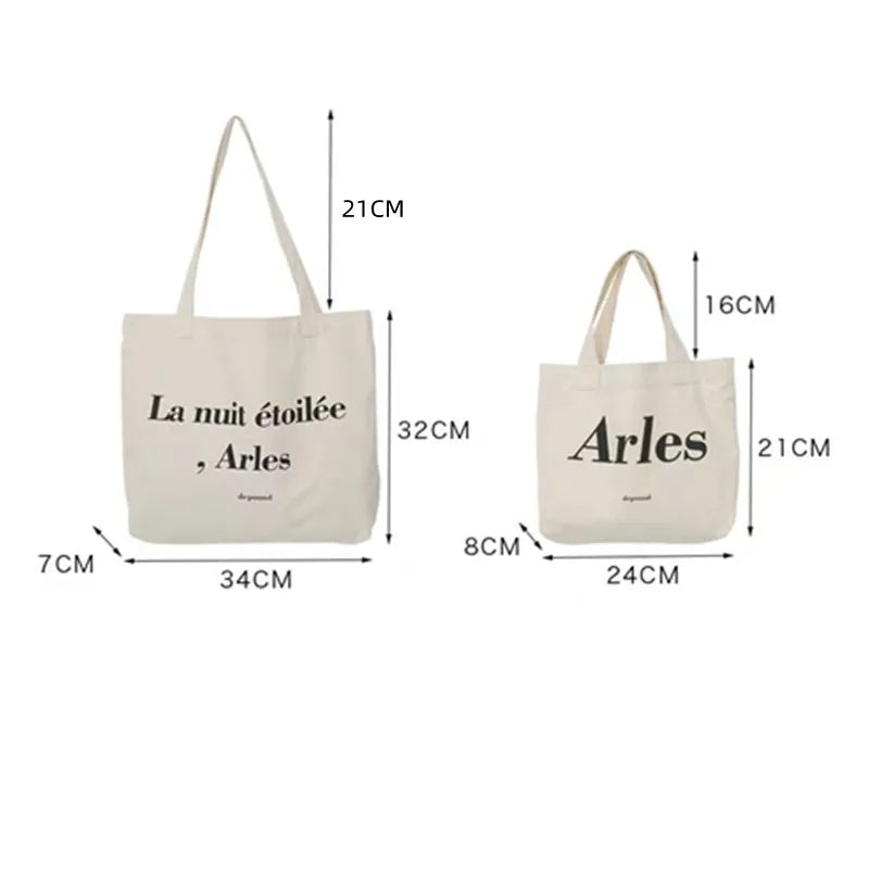 Women Letter Print Tote Bag Canvas Shoulder Bag Casual Small Tote Bag