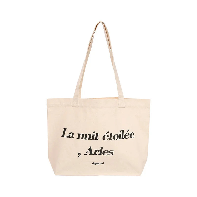 Women Letter Print Tote Bag Canvas Shoulder Bag Casual Small Tote Bag