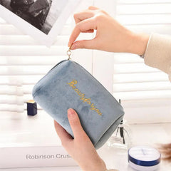 Women Velvet Make Up Bag Travel Cosmetic Pouch Zipper Large Solid Female