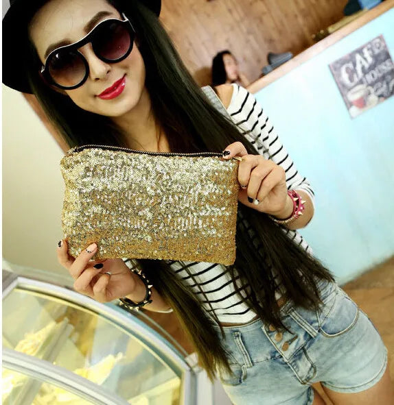 Sequined Envelope Bag Clutch Purse Party Handbag