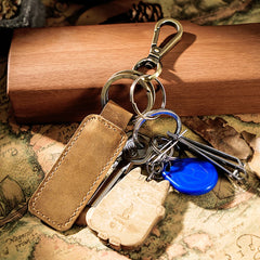 100% Leather Car Key Holder Crazy Horse Cowhide Vintage Key Chain Hook Ring