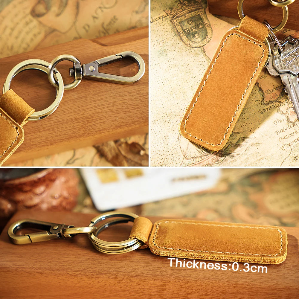 100% Leather Car Key Holder Crazy Horse Cowhide Vintage Key Chain Hook Ring