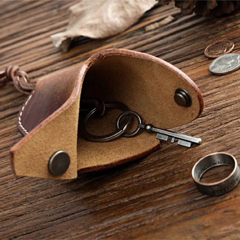 Leather Key Wallet Pouch Men Car Key Case Holder