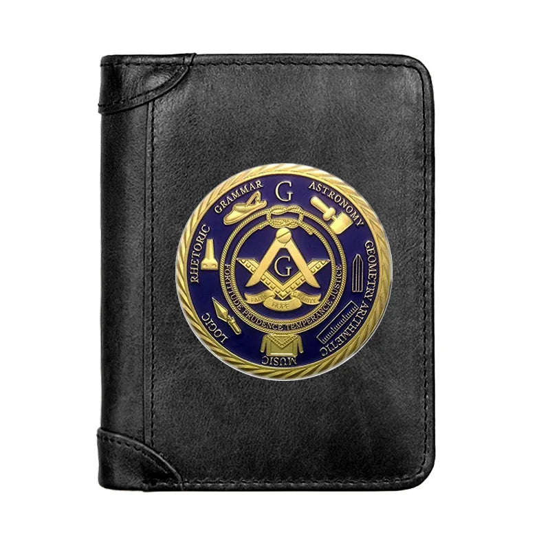 Masonic Leather Men Wallets with Emblem Design