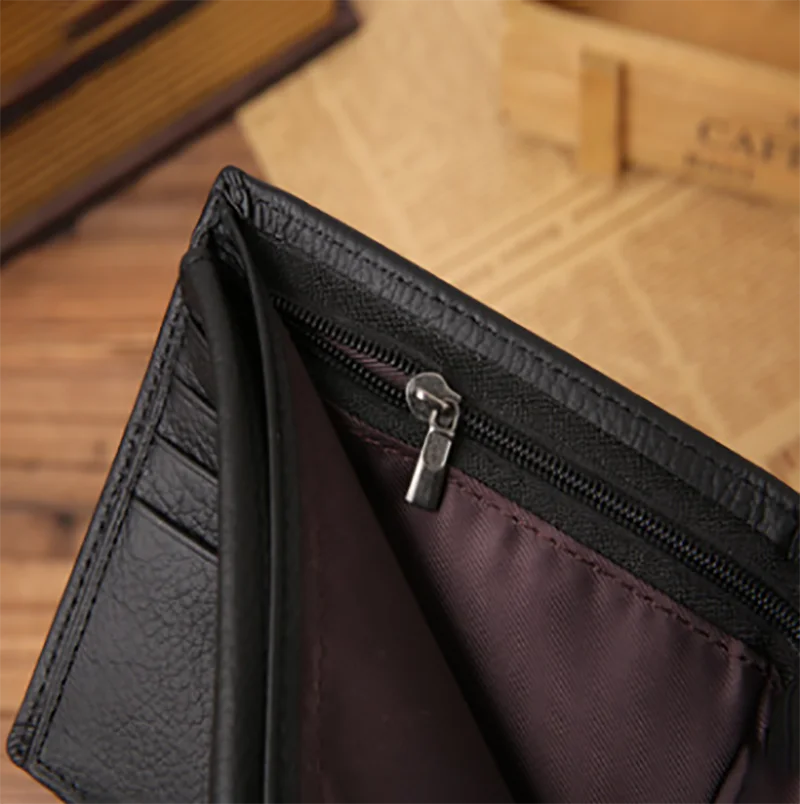 Men's Short Coffee Cowhide Leather Wallet