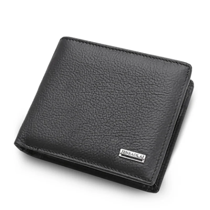 Men's Short Coffee Cowhide Leather Wallet